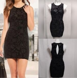 Free People Intimately Burnout Babe Velvet Mini Dress Black SIZE LARGE NWT